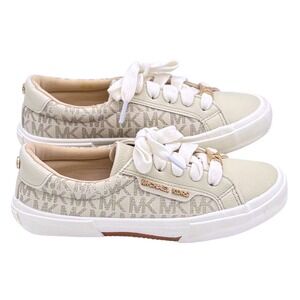 Michael Kors Kids MK Monogram Canvas Sneakers Cream Lace Up Low Top Size‎ 1